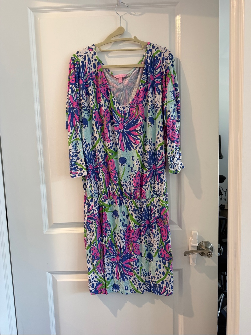 Lilly Pulitzer Pink, Blue & Green Floral Midi Dress